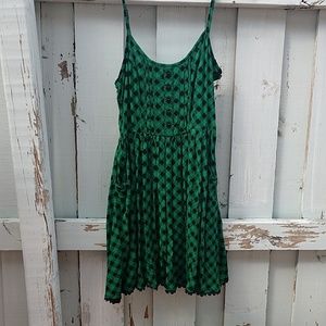 Green and Black Plaid-Stripped Dress